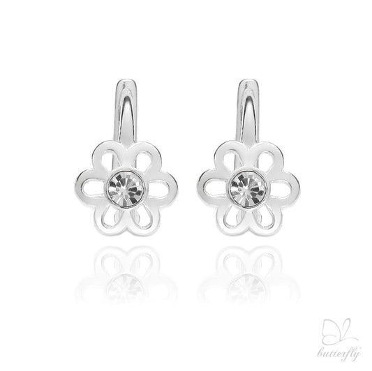 Ein Paar Kinderohrringe Blumen mit klarem Zirkonia, aus 925 Silber, 12 mm x 6 mm, Anlaufgeschützt