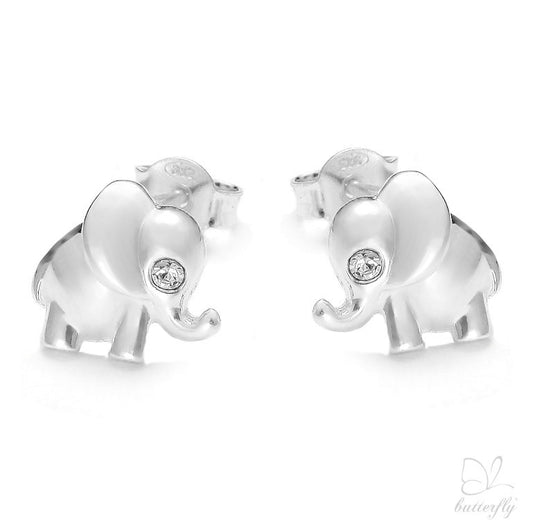 Kinderohrringe Elefant mit klaren Zirkonia, 12 mm x 9 mm, aus 925 Silber, Anlaufgeschützt