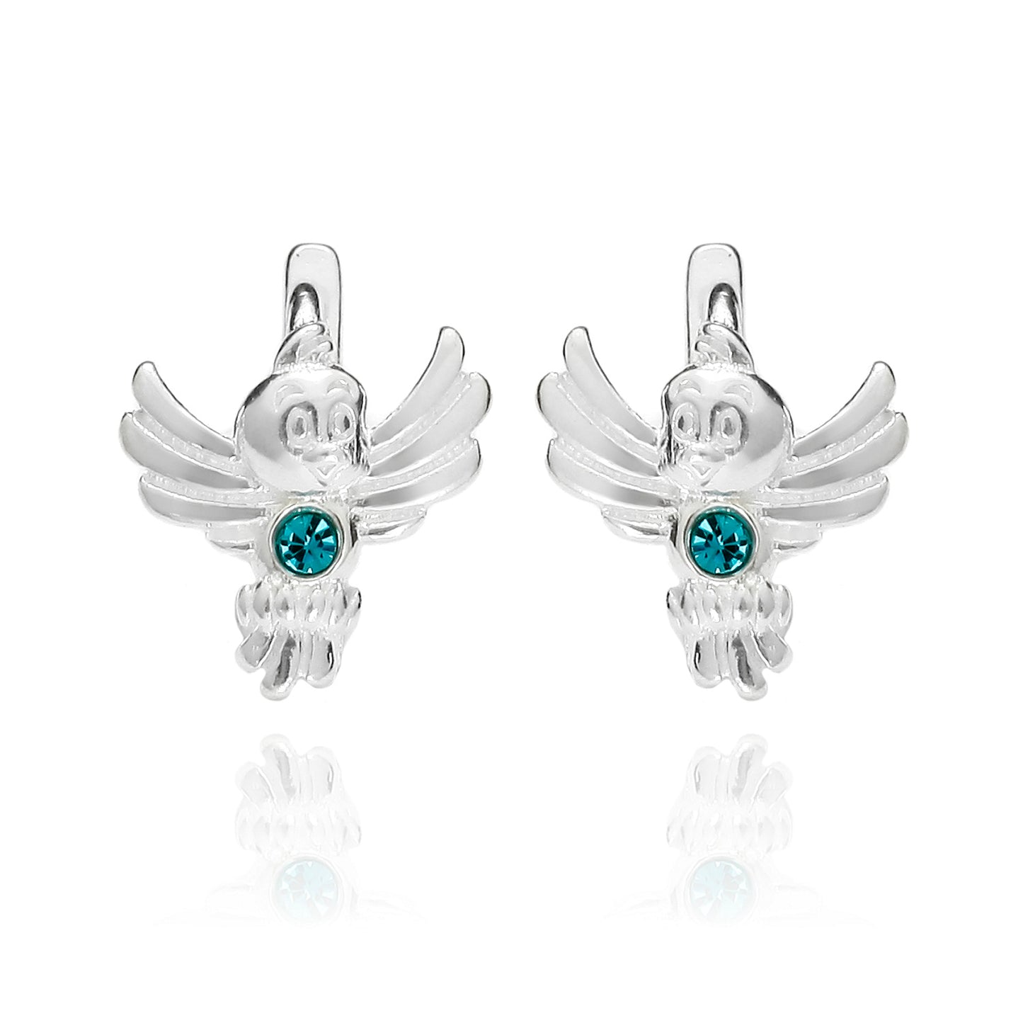 Ein Paar Kinderohrringe Vogel mit türkisen Zirkonia, 10 mm x 10 mm, aus 925 Silber, Anlaufgeschützt