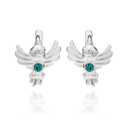 Ein Paar Kinderohrringe Vogel mit türkisen Zirkonia, 10 mm x 10 mm, aus 925 Silber, Anlaufgeschützt