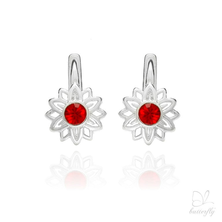 Ein Paar Kinderohrringe Blumen mit roten Zirkonia, aus 925 Silber, 12 mm x 6 mm, Anlaufgeschützt