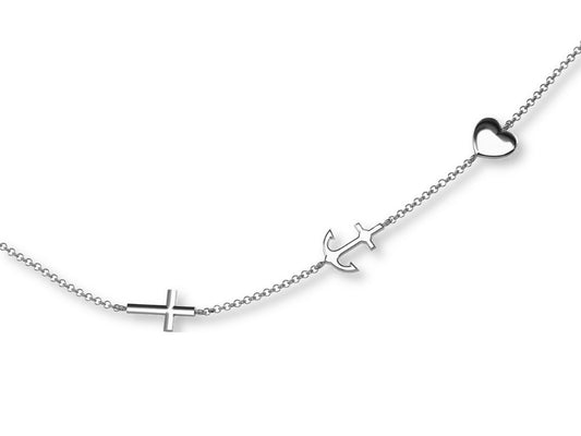 Ankerkette mit dreifachem Glaube-Liebe-Hoffnung-Anhänger, aus 925 Silber, Anlaufgeschützt, Breite 1,5 mm, Länge 42+3 cm