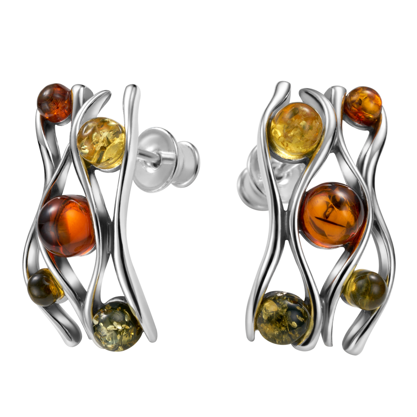 Silberohrringe mit Bernstein, Stecker aus 925 Silber, 20 mm x 10 mm, Anlaufgeschützt