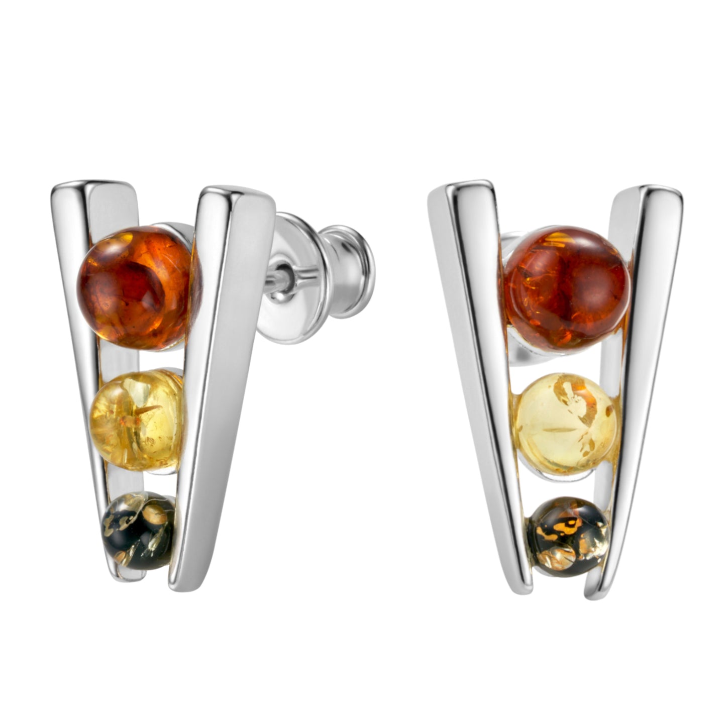 Silberohrringe mit Bernstein, Stecker aus 925 Silber, 18 mm x 10 mm, Anlaufgeschützt
