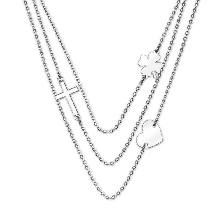 Dreifache rhodinierte Ankerkette mit Glaube-Liebe-Hoffnung Anhänger, aus 925 Silber, Anlaufgeschützt