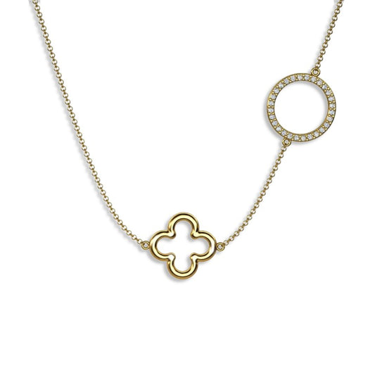 Vergoldete Ankerkette mit einem Klee und Ring Anhänger, aus 925 Silber, Anlaufgeschützt, Breite ca 0,6 mm, Länge 40+3 cm