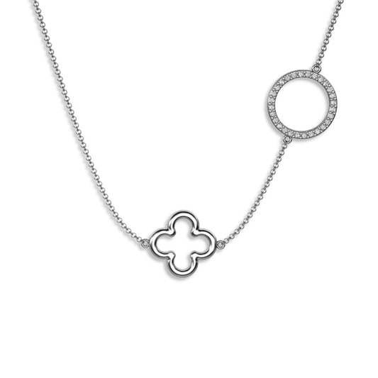 Rhodinierte Ankerkette mit einem Klee und Ring Anhänger, aus 925 Silber, Anlaufgeschützt, Breite ca 0,6 mm, Länge 40+3 cm
