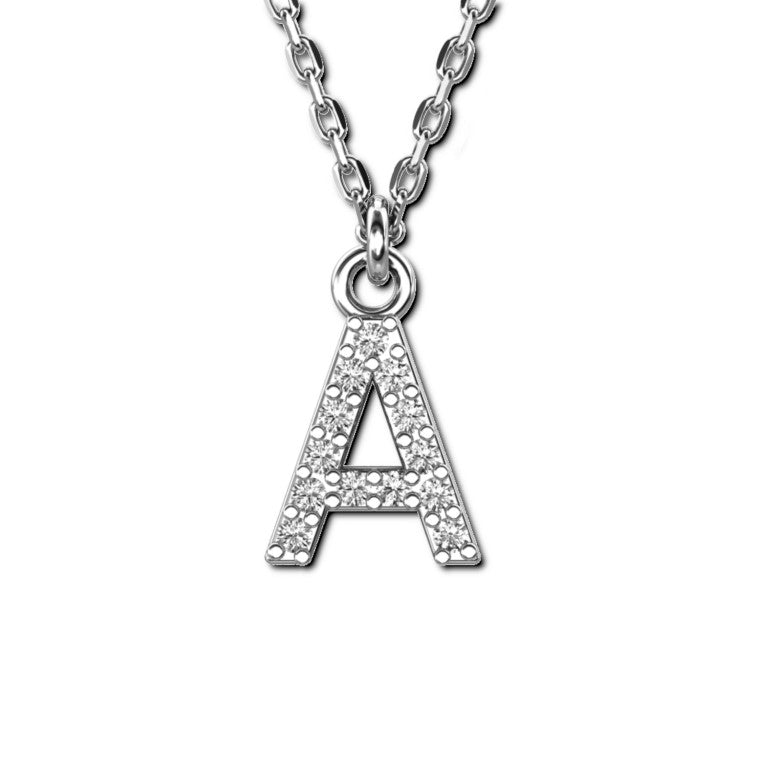 Ankerkette mit Buchstaben-Anhänger "A", aus 925 Silber, rhodiniert, Breite ca 1 mm, Länge 42 + 3 cm