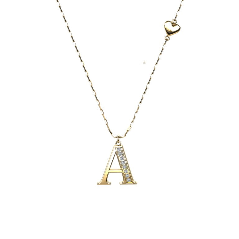 Vergoldete Ankerkette mit einem Buchstaben "A"-Anhänger und einem kleinen Herz, aus 925 Silber, Breite ca. 1 mm, Länge 42 + 3 cm