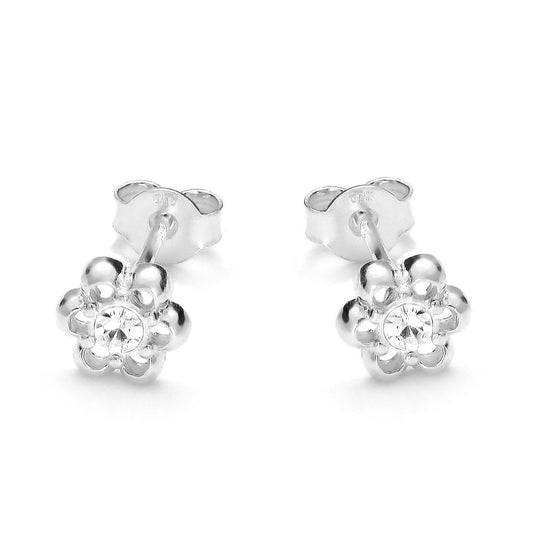 Kinderohrringe Blumen mit klaren Zirkonia, aus 925 Silber, 6 mm, Anlaufgeschützt