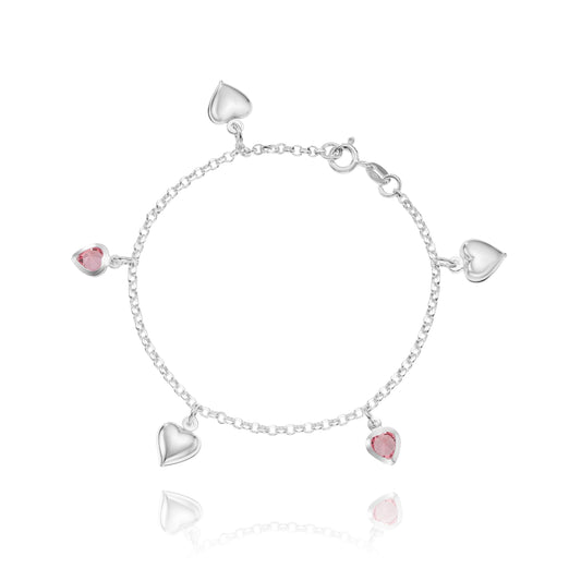 Ein Damenarmband mit Herzen aus 925 Silber, Anlaufgeschützt Breite 1,5 mm, Länge 18-21 cm