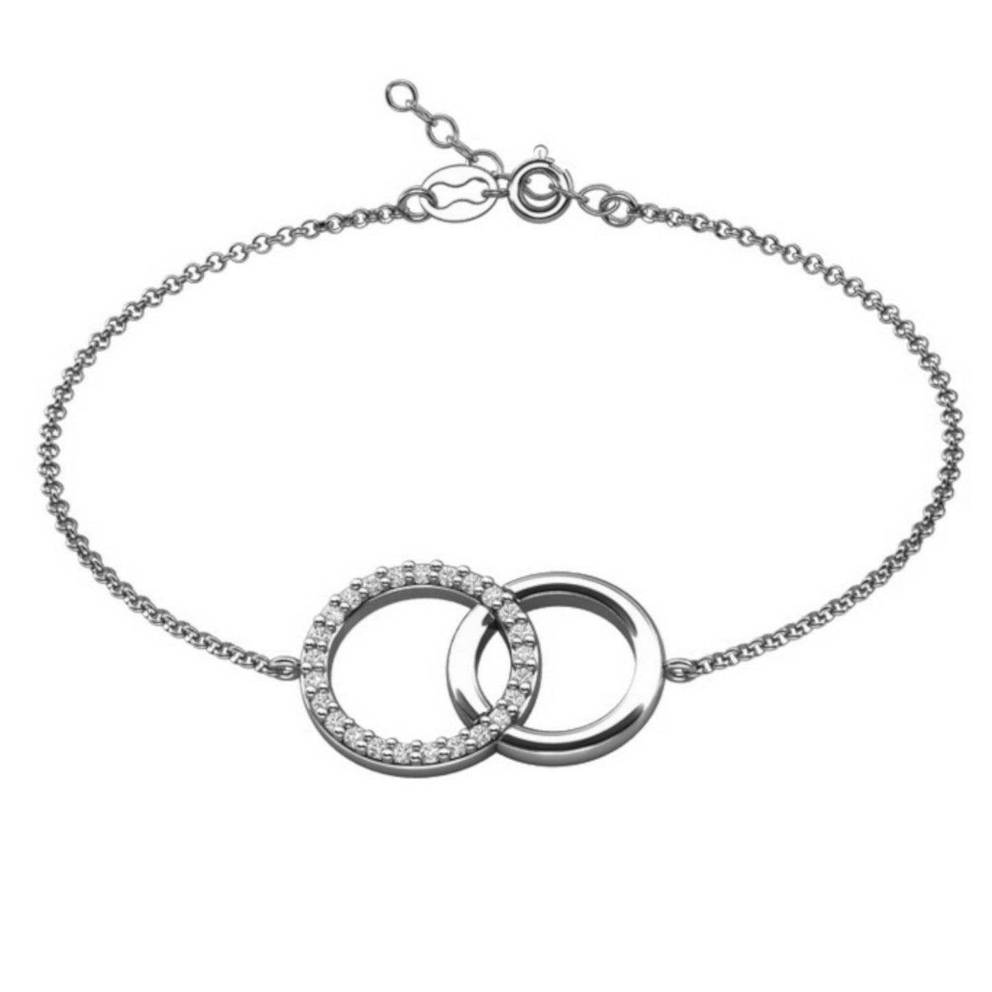 Ein Doppelring-Armband aus 925 Silber, Anlaufgeschützt Breite 0,6 mm, Länge 16-19,5 cm