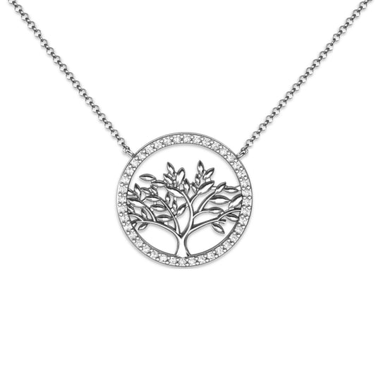 Ankerkette mit einem Lebensbaum-Anhänger, aus 925 Silber, Anlaufgeschützt, Kettenbreite ca 0,6 mm, Länge 45+4 cm