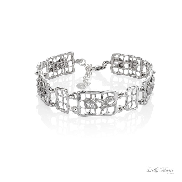 Ein florales Armband aus 925 Silber, Anlaufgeschützt Breite 13 mm, Länge 18-21 cm