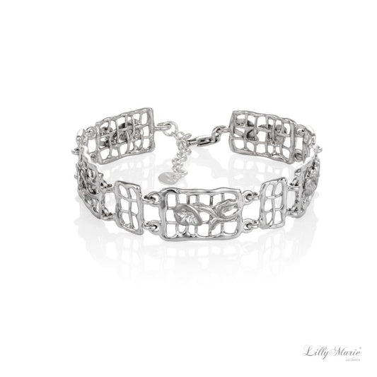 Ein florales Armband aus 925 Silber, Anlaufgeschützt Breite 13 mm, Länge 18-21 cm
