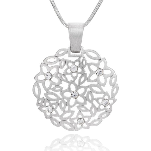 Runder Anhänger mit Blumenmotiv aus 925 Silber, Anlaufgeschützt, Durchmesser ca. 25 mm (ohne Kette)