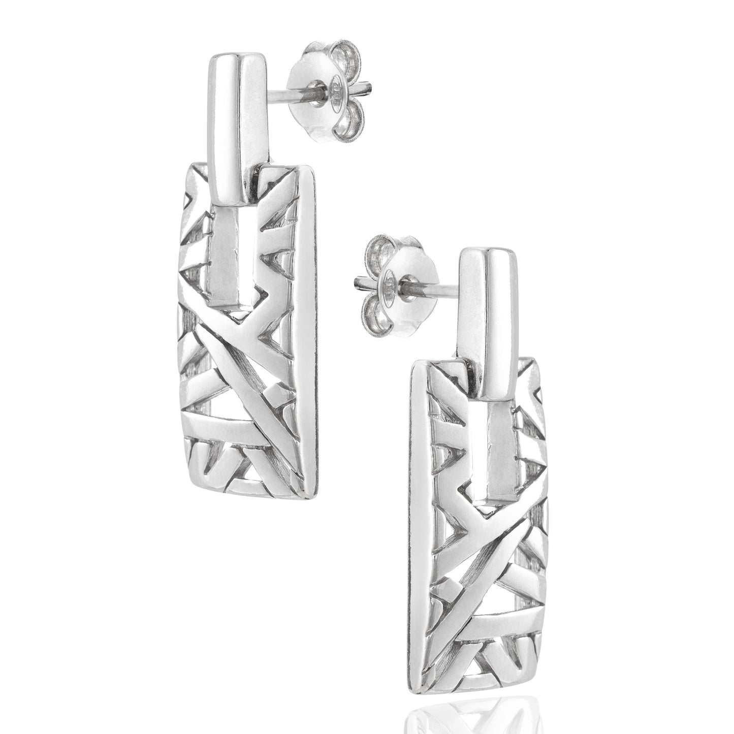 Viereckige Silberohrringe, Stecker, aus 925 Silber, 20 mm x 10mm, Anlaufgeschützt