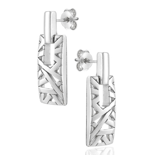 Viereckige Silberohrringe, Stecker, aus 925 Silber, 20 mm x 10mm, Anlaufgeschützt