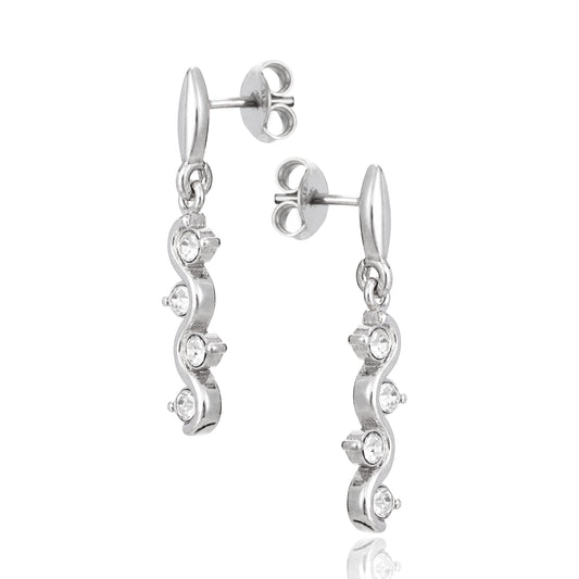 Silberohrringe mit Zirkonia, englischer Verschluss, rhodiniert, aus 925 Silber, 20 mm x 4 mm, Anlaufgeschützt