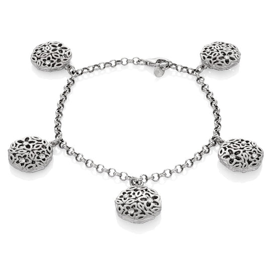 Ein Armband mit fünf Anhängern aus 925 Silber, Anlaufgeschützt Breite  mm, Länge 18-21 cm