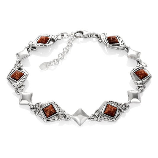 Ein Armband mit Goldflussteinen aus 925 Silber, Anlaufgeschützt Breite 10 mm, Länge 18-21 cm