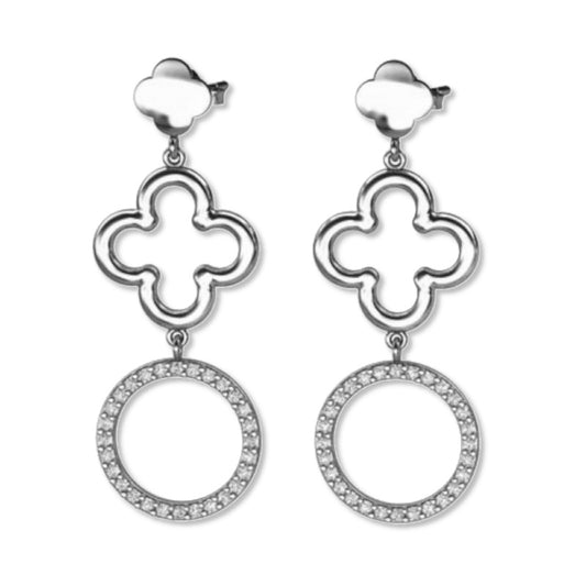 Silberohrringe mit Zirkonia, Kleeblatt, Stecker, aus 925 Silber, rhodiniert, Anlaufgeschützt