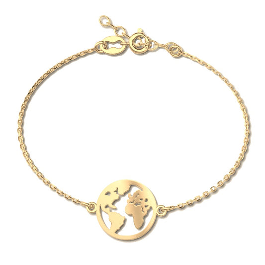 Ein vergoldetes Globus-Armband, Erde, Erdkugel aus 925 Silber, Anlaufgeschützt Breite 0,6 mm, Länge 16-19,5 cm (Kopie)