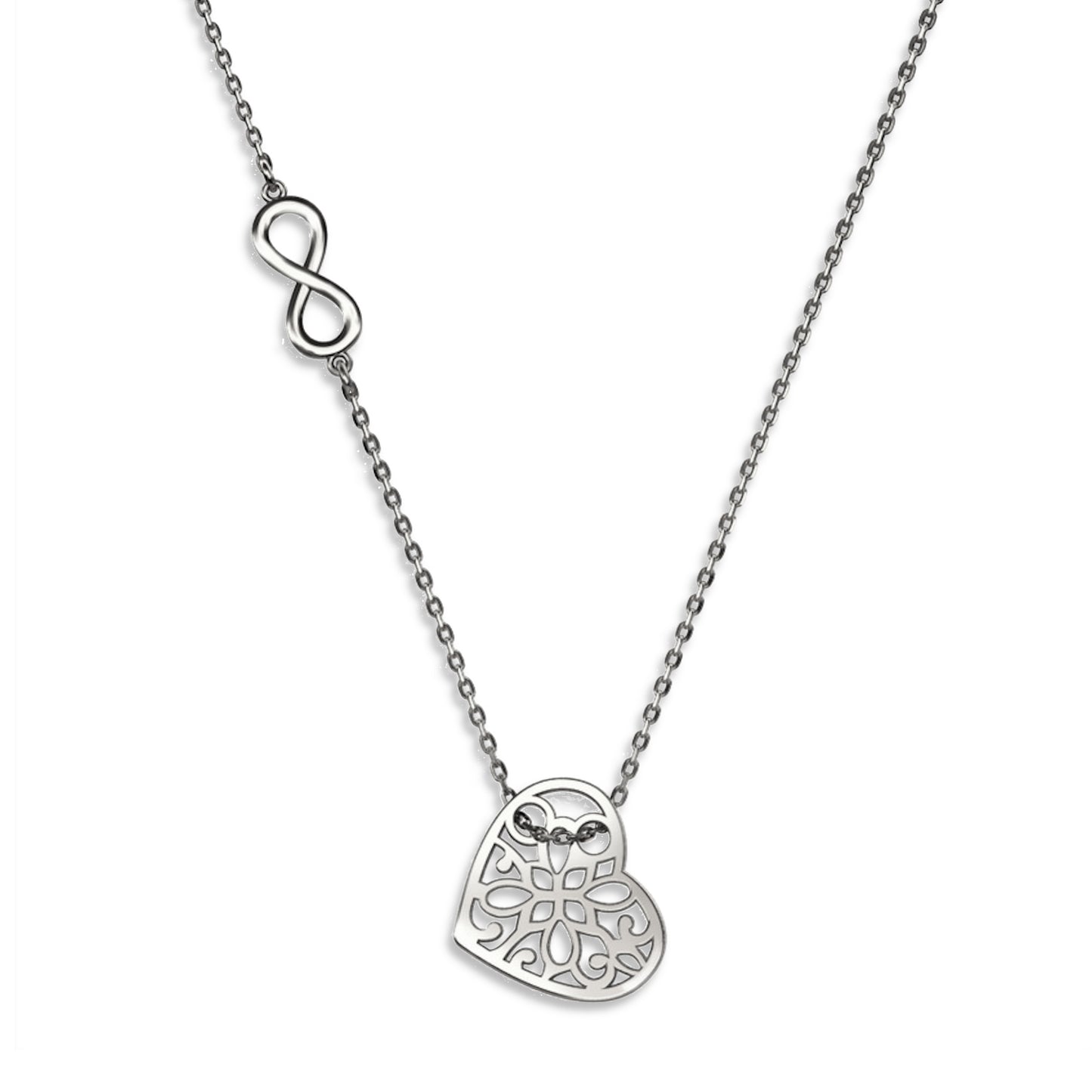 Ankerkette mit einem Herz- und Unendlichkeit Anhänger, aus 925 Silber, Anlaufgeschützt, Kettenbreite ca 1 mm, Länge 45+4 cm