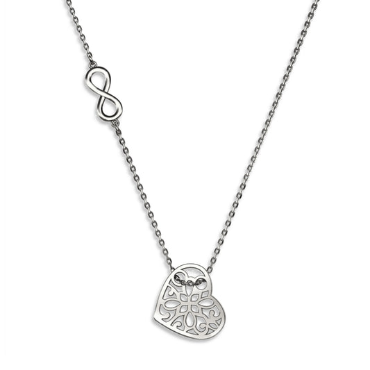 Ankerkette mit einem Herz- und Unendlichkeit Anhänger, aus 925 Silber, Anlaufgeschützt, Kettenbreite ca 1 mm, Länge 45+4 cm