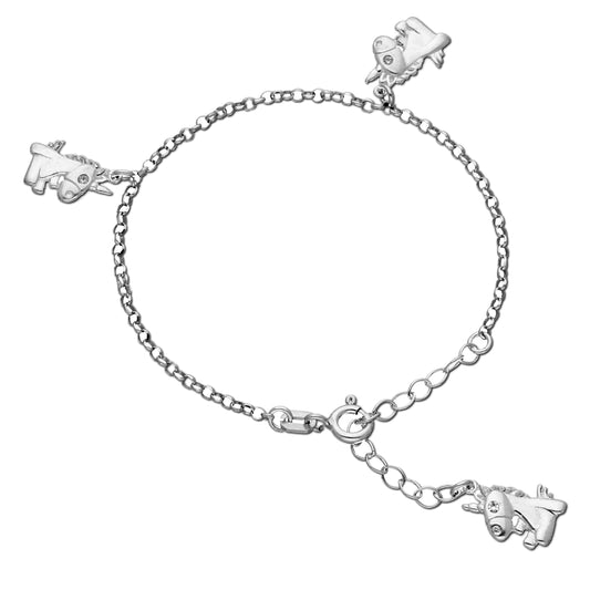 Ein Kinderarmband mit drei Einhornanhängern, aus 925 Silber, Anlaufgeschützt Breite 1,5 mm, Länge 13-16 cm