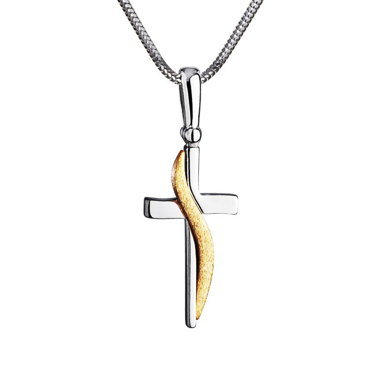 Teilvergoldeter Kreuzanhänger aus 925 Silber, Anlaufgeschützt, ca. 24 mm x 12 mm (ohne Kette)