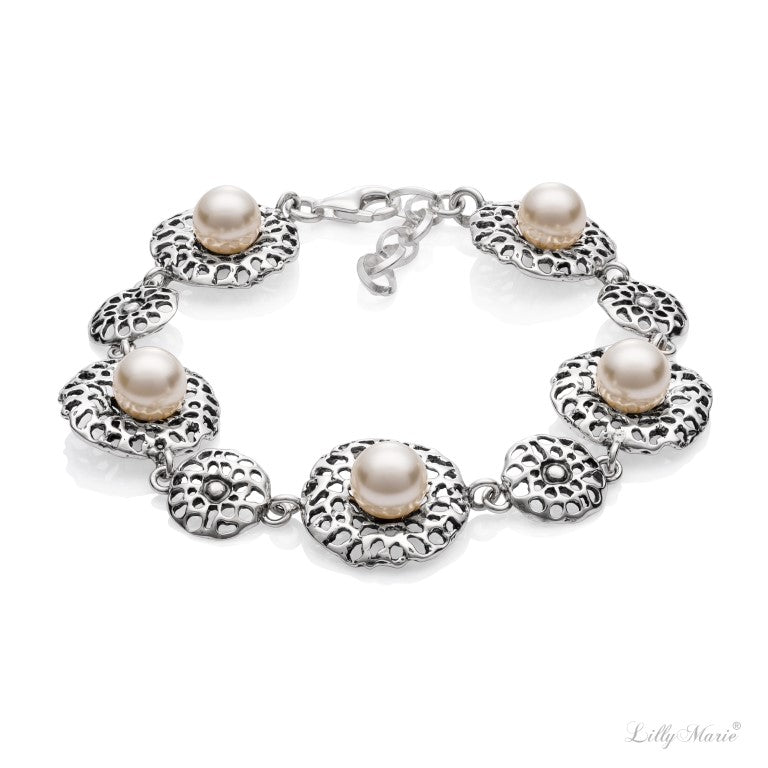 Armband mit Glasperlen, 925 Silber, Anlaufgeschützt Breite  mm, Länge 19-22 cm
