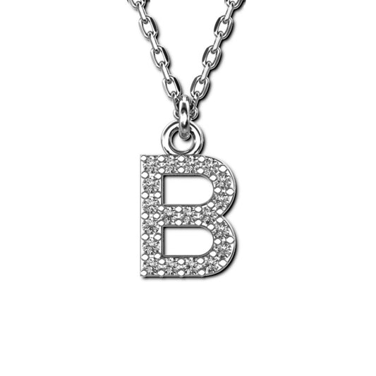 Ankerkette mit Buchstaben-Anhänger "B", aus 925 Silber, rhodiniert, Breite ca 1 mm, Länge 42 + 3 cm