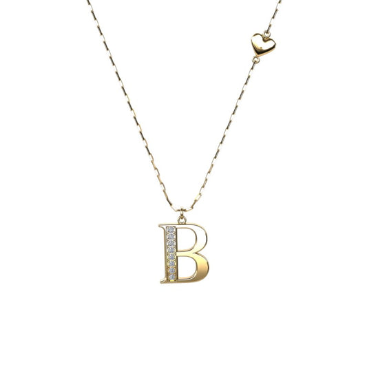 Vergoldete Ankerkette mit einem Buchstaben "B"-Anhänger und einem kleinen Herz, aus 925 Silber, Breite ca. 1 mm, Länge 42 + 3 cm