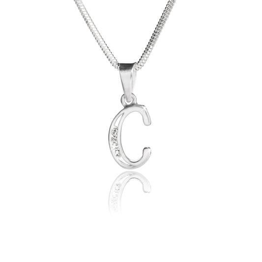 Buchstabenanhänger "C" aus 925 Silber, Anlaufgeschützt, ca. 19 mm x 9 mm (ohne Kette)