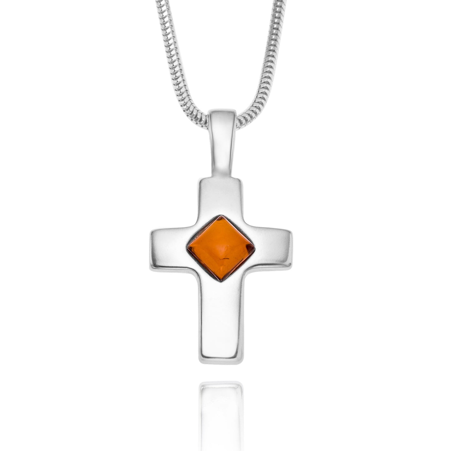 Ein Silberkreuz mit Bernstein, Größe 27 mm x 20 mm, (ohne Kette)