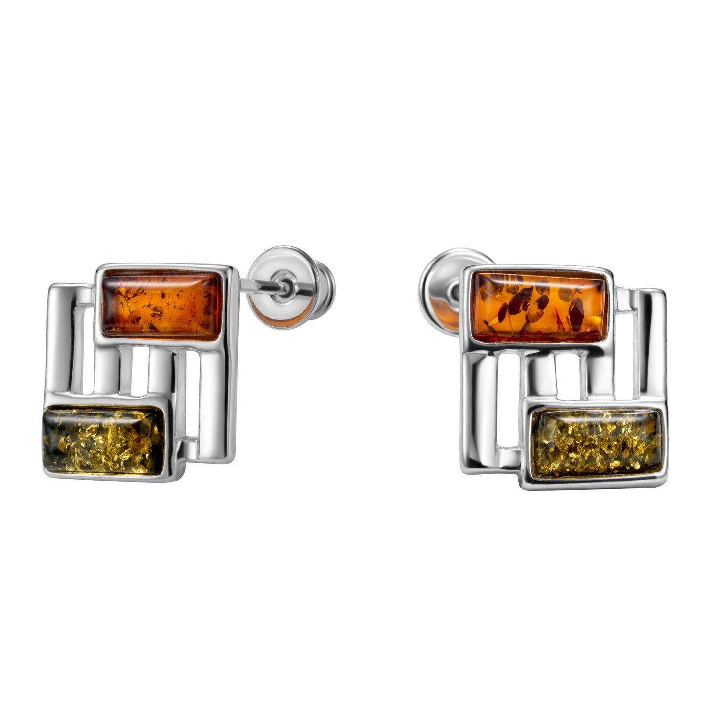 Silberohrringe mit Bernstein, Stecker aus 925 Silber, 14 mm x 14 mm, Anlaufgeschützt