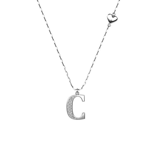 Ankerkette mit einem Buchstaben "C"-Anhänger und einem kleinen Herz, aus 925 Silber, Breite ca. 1 mm, Länge 42 + 3 cm