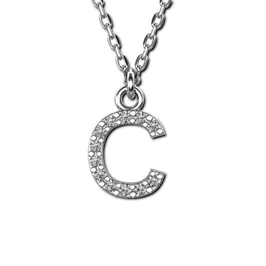 Ankerkette mit Buchstaben-Anhänger "C", aus 925 Silber, rhodiniert, Breite ca 1 mm, Länge 42 + 3 cm