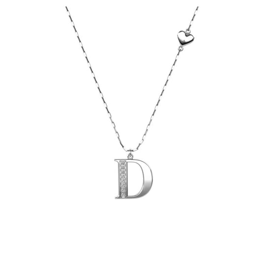 Ankerkette mit einem Buchstaben "D"-Anhänger und einem kleinen Herz, aus 925 Silber, Breite ca. 1 mm, Länge 42 + 3 cm