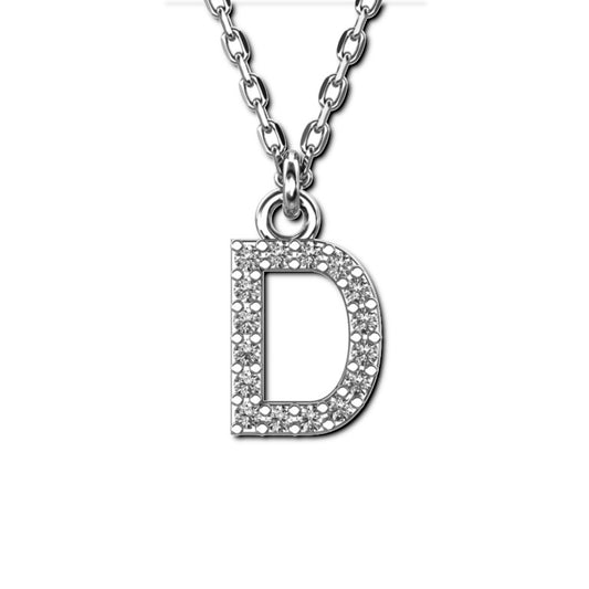 Ankerkette mit Buchstaben-Anhänger "D", aus 925 Silber, rhodiniert, Breite ca 1 mm, Länge 42 + 3 cm