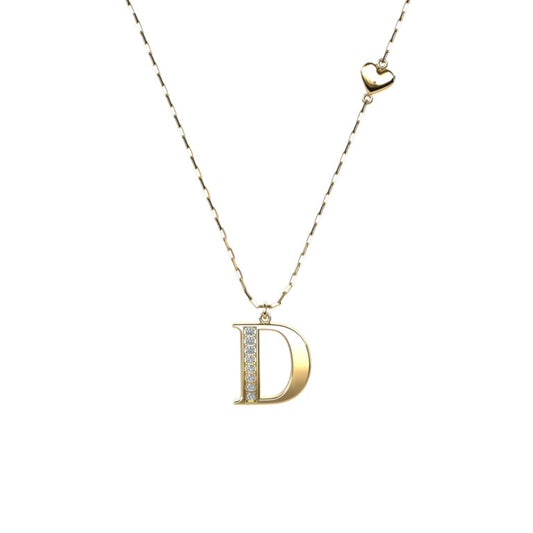 Vergoldete Ankerkette mit einem Buchstaben "D"-Anhänger und einem kleinen Herz, aus 925 Silber, Breite ca. 1 mm, Länge 42 + 3 cm