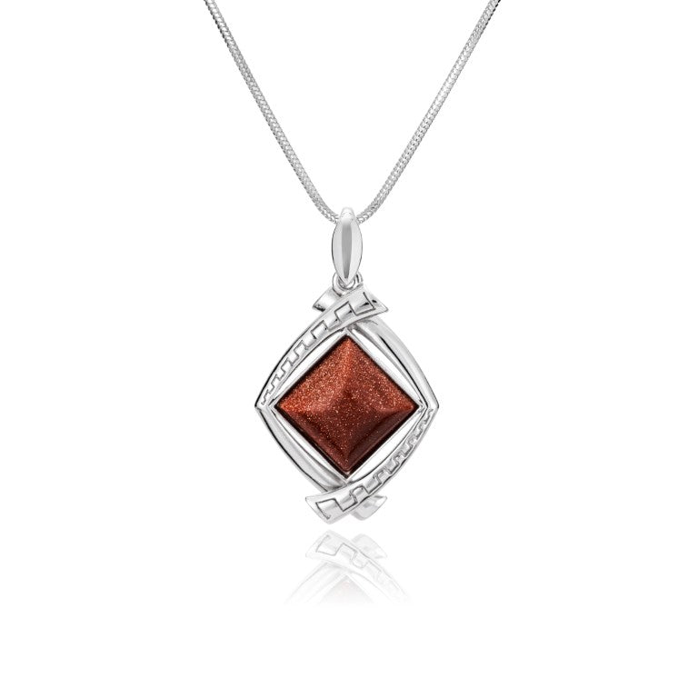 Viereckiger roter Anhänger aus 925 Silber, Anlaufgeschützt, ca. 30 mm x 23 mm (ohne Kette)