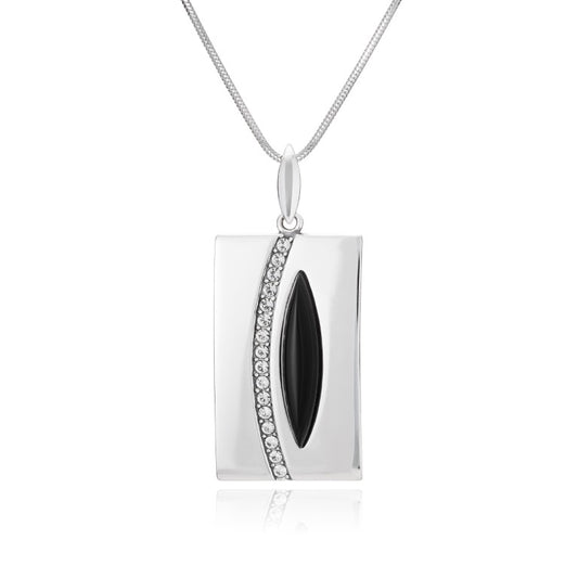 Viereckiger Anhänger mit Onyx und Zirkonia Steinen aus 925 Silber, Anlaufgeschützt, ca. 35 mm x 20 mm (ohne Kette)