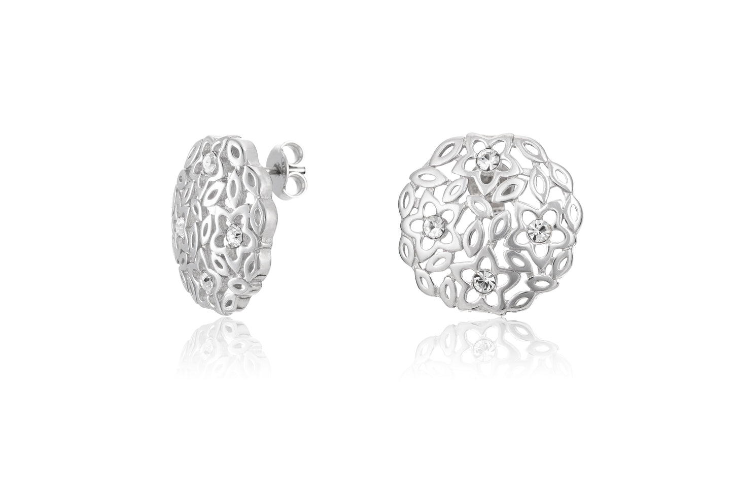 Runde Silberohrringe mit Zirkonia, Stecker, rhodiniert aus 925 Silber, 18 mm, Anlaufgeschützt