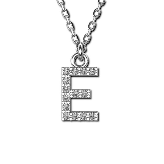 Ankerkette mit Buchstaben-Anhänger "E", aus 925 Silber, rhodiniert, Breite ca 1 mm, Länge 42 + 3 cm