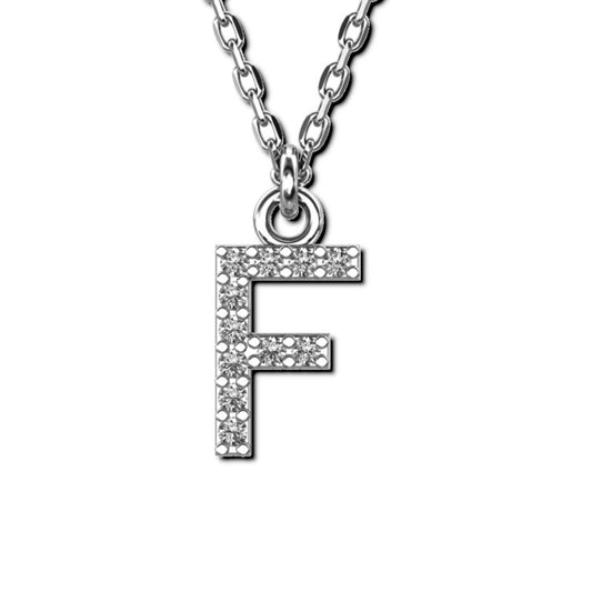 Ankerkette mit Buchstaben-Anhänger "F", aus 925 Silber, rhodiniert, Breite ca 1 mm, Länge 42 + 3 cm