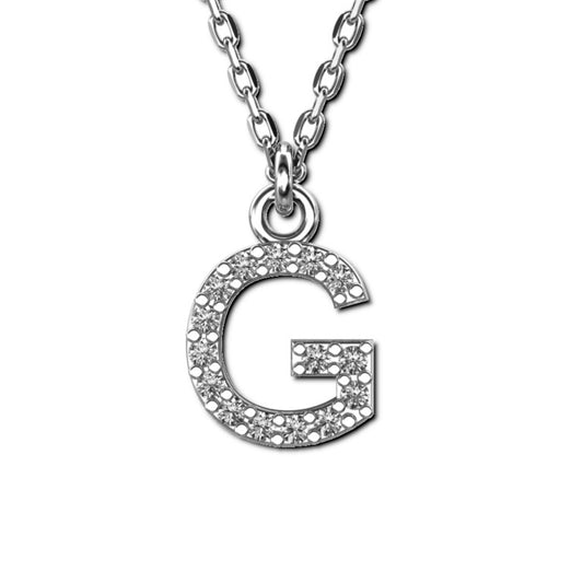 Ankerkette mit Buchstaben-Anhänger "G", aus 925 Silber, rhodiniert, Breite ca 1 mm, Länge 42 + 3 cm