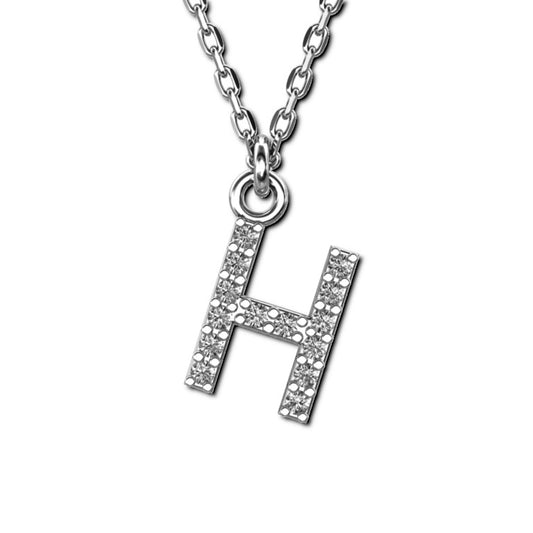 Ankerkette mit Buchstaben-Anhänger "H", aus 925 Silber, rhodiniert, Breite ca 1 mm, Länge 42 + 3 cm