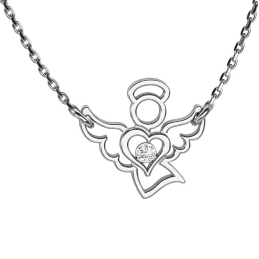 Ankerkette mit einem Engel-Anhänger, aus 925 Silber, Anlaufgeschützt, Breite 0,6 mm, Länge 36+3 cm